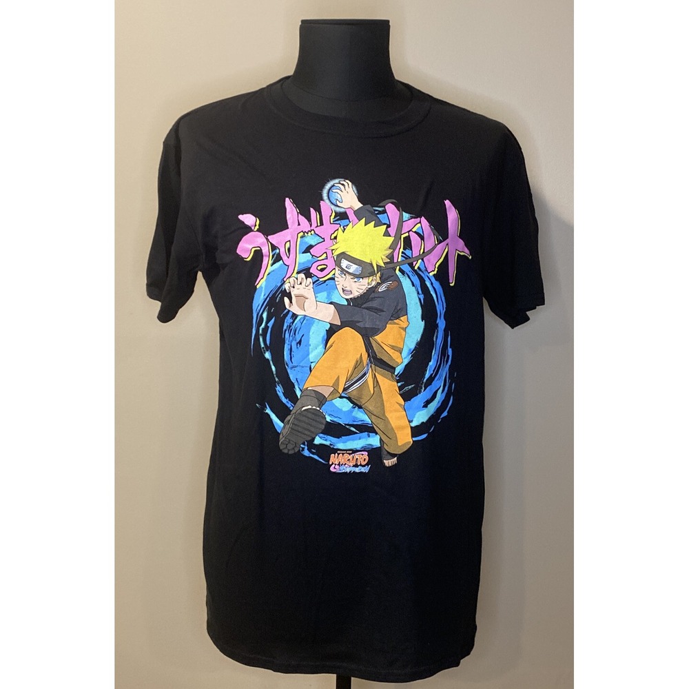 Naruto Shippuden Uzumaki Graphic Black Cotton T-Shirt Mens size Large